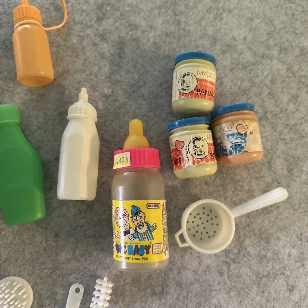 Vintage JC Toys Baby Doll Care Set Clear Bag/backpack With 4 Baby PJ's & Blanket